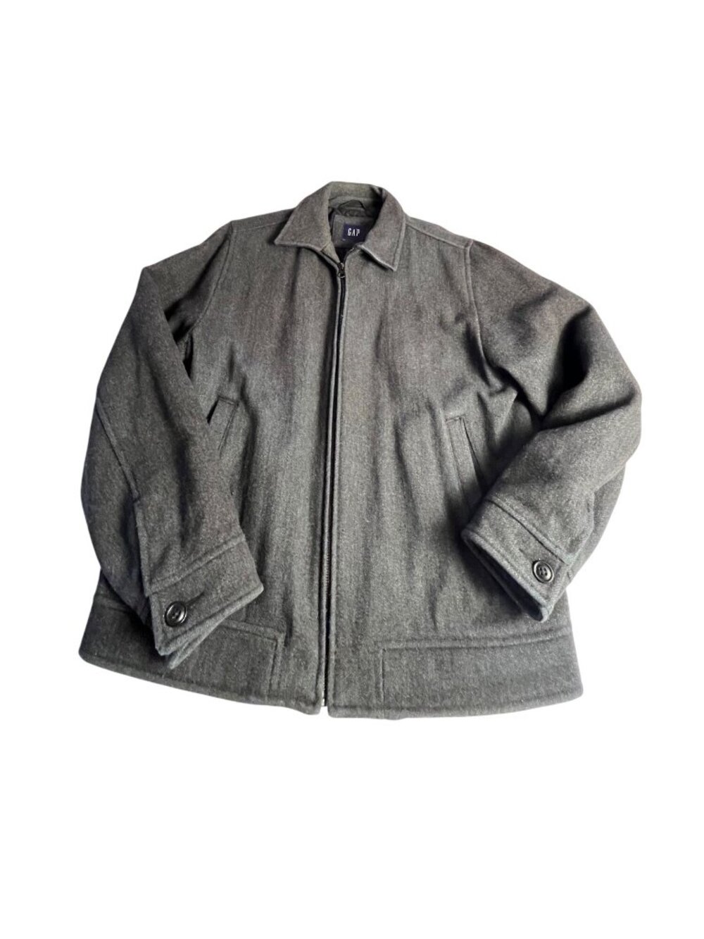Gap Gray S Wool Harrington Bomber Jacket Quilted Lining Full-Zip Front vintage